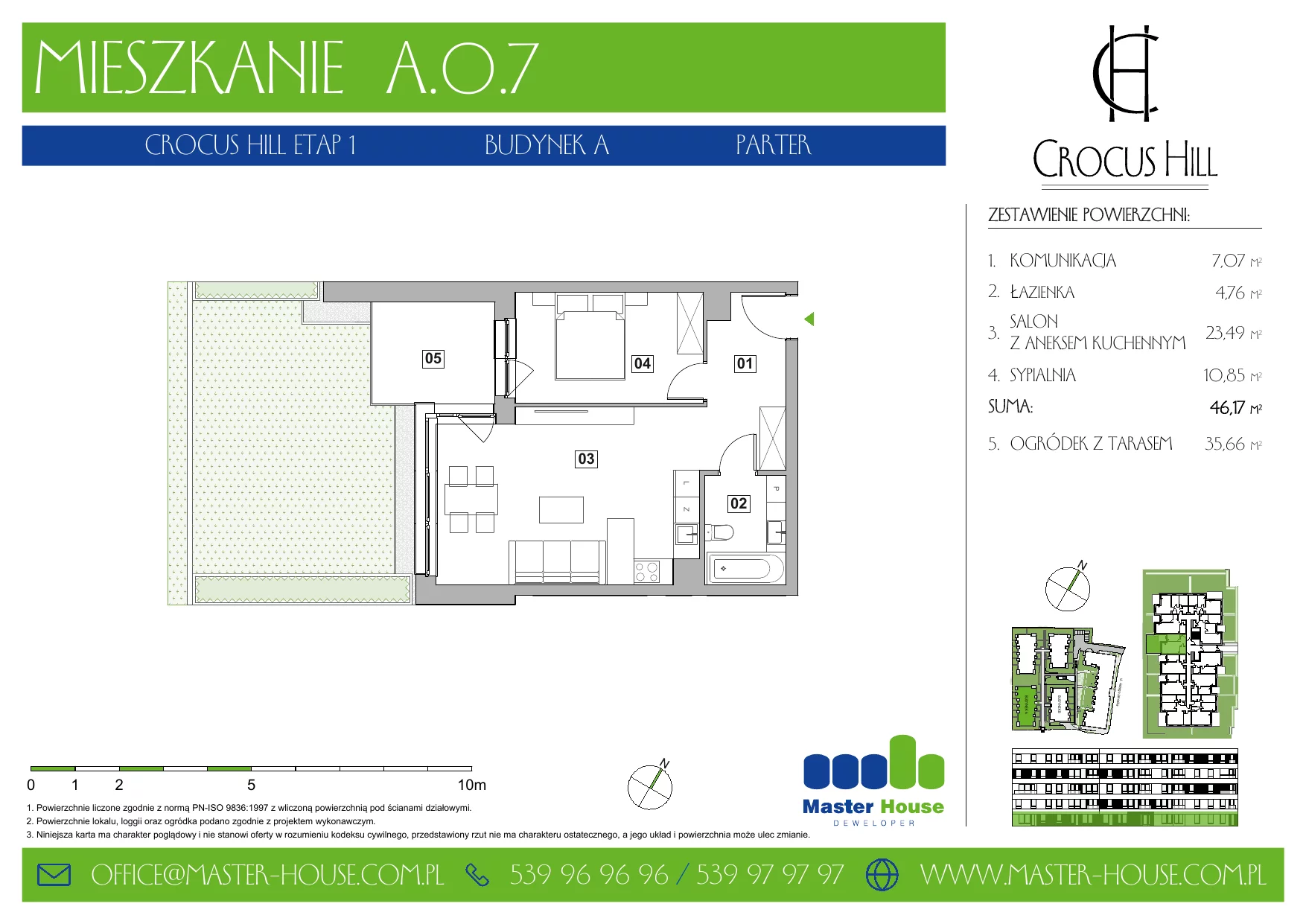 Mieszkanie 46,17 m², parter, oferta nr A.0.7, Crocus Hill, Szczecin, Śródmieście, ul. Jerzego Janosika 2, 2A, 3, 3A